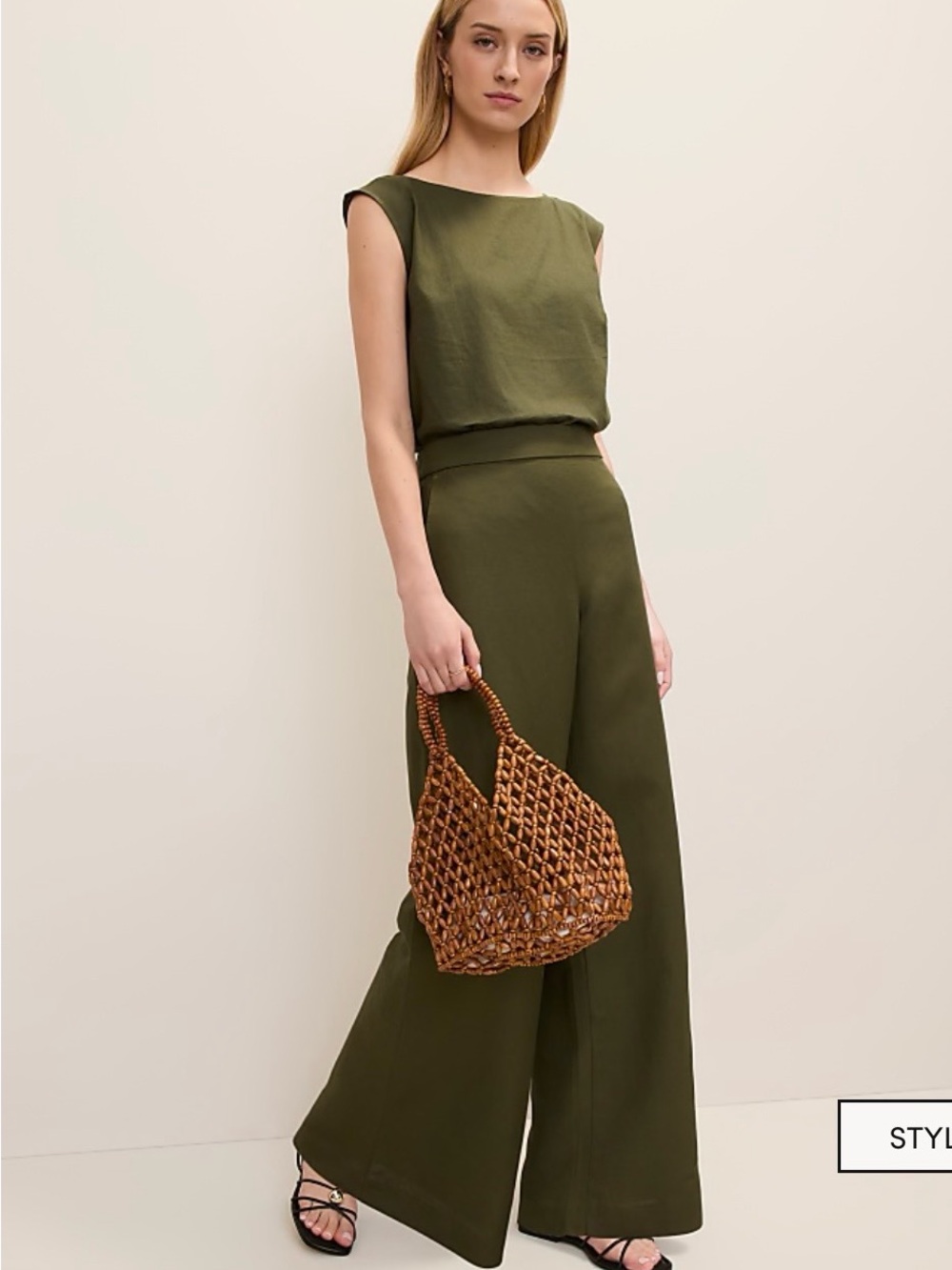 Ann Taylor easy wide leg pant linen blend in winding Ivy